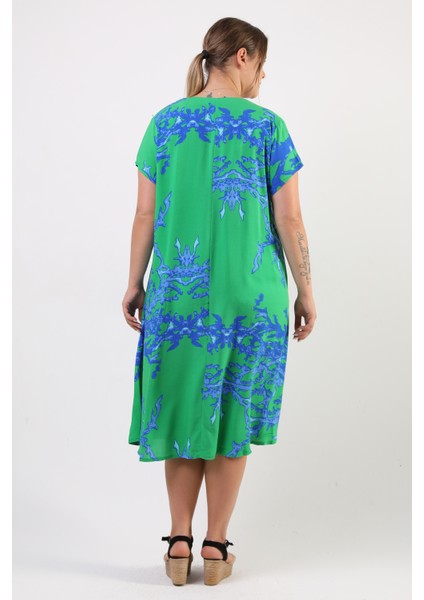 Yazlık Büyük Beden Viskon V Yaka Kısa Kol Elbise 2688 indirimleri