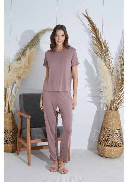 Kadın Kısa Kol Vizon Pijama Takım C8T5N9O51