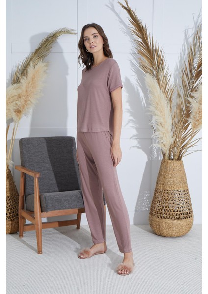 Kadın Kısa Kol Vizon Pijama Takım C8T5N9O51