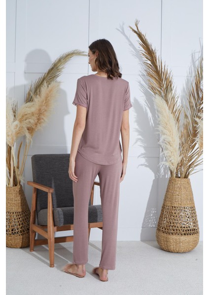 Kadın Kısa Kol Vizon Pijama Takım C8T5N9O51
