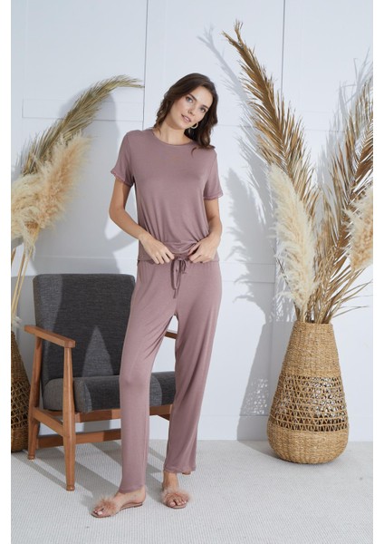Kadın Kısa Kol Vizon Pijama Takım C8T5N9O51