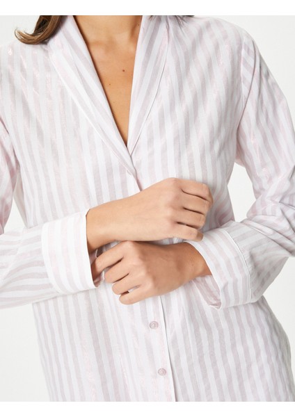 Gömlek Yaka Pijama Üstü Uzun Kollu Düğmeli