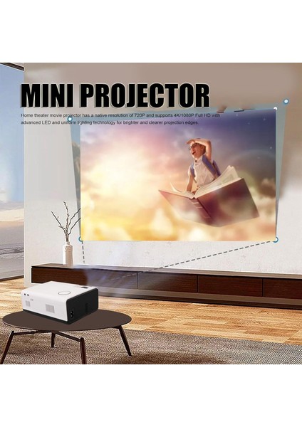 Wifi ve Bluetooth Özellikli Mini Projektör, Dış Mekan Ev Sineması Için 4K Taşınabilir Film Projektörü, Hdmı, Usb, Av Bağlantı Noktaları T01 modelleri