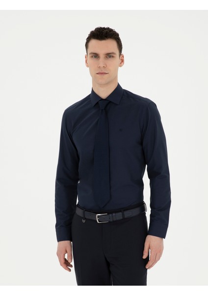Erkek Lacivert Slim Fit Uzun Kollu Basic Gömlek 50285562-VR033