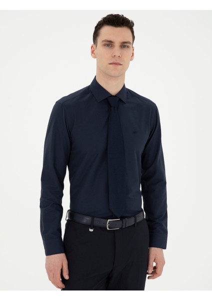 Erkek Lacivert Slim Fit Uzun Kollu Basic Gömlek 50285562-VR033 modelleri