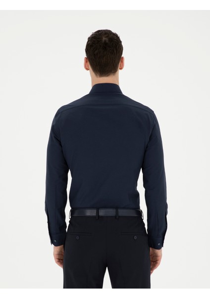 Erkek Lacivert Slim Fit Uzun Kollu Basic Gömlek 50285562-VR033 indirimleri