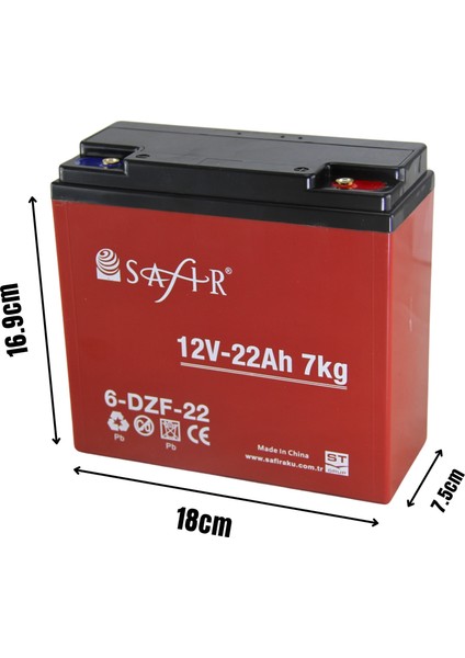 Jel Akü 12 V - 22+ Ah (7kg) 2'li Set