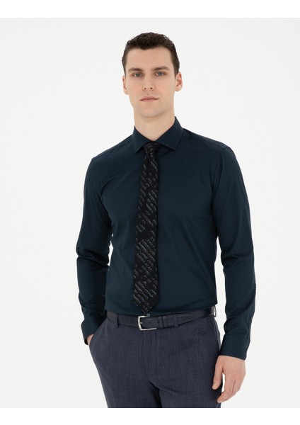 Erkek Lacivert Ex. Slim Fit Uzun Kollu Basic Gömlek 50286402-VR033