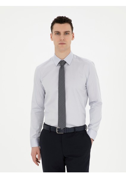 Erkek Gri Slim Fit Uzun Kollu Basic Gömlek 50286102-VR024