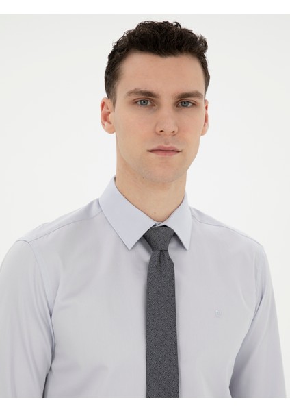 Erkek Gri Slim Fit Uzun Kollu Basic Gömlek 50286102-VR024