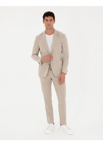 Erkek Açık Kahverengi Ekstra Slim Fit Keten Karışımlı Takım Elbise 50285295-VR002