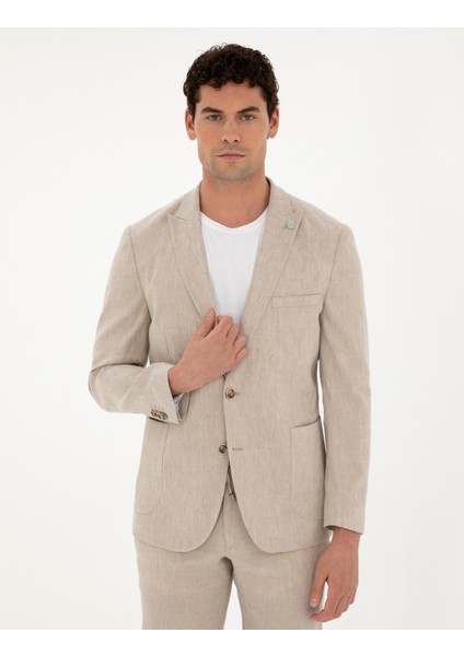 Erkek Açık Kahverengi Ekstra Slim Fit Keten Karışımlı Takım Elbise 50285295-VR002 modelleri