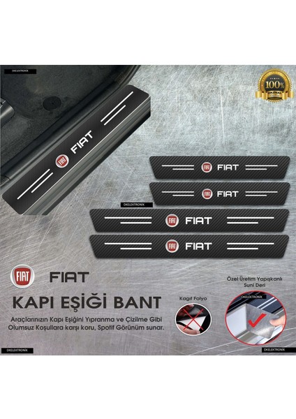 Fiat Tipo Logolu Karbon Kapı Eşiği Koruyucu Suni Deri 4'lü Set