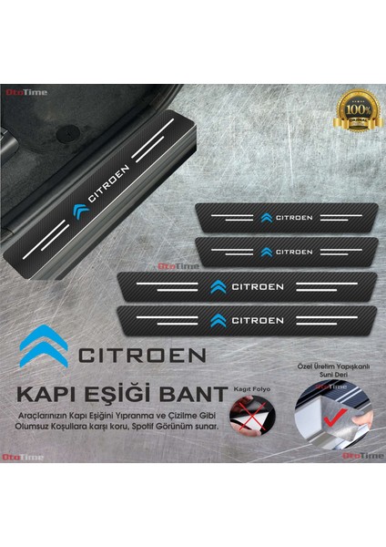 DK Elektronik Citroen Logolu Karbon Kapı Eşiği Koruyucu Suni Deri 4'lü Set