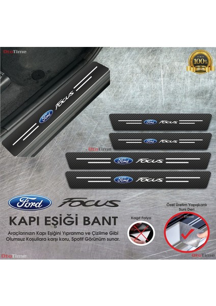 DK Elektronik Ford Logolu Karbon Kapı Eşiği Koruyucu Suni Deri 4'lü Set