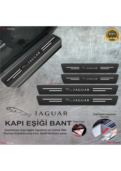 DK Elektronik Jaguar Logolu Karbon Kapı Eşiği Koruyucu Suni Deri 4'lü Set