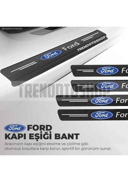 Ford C - Max Logolu Karbon Kapı Eşiği Koruyucu Suni Deri 4'lü Set
