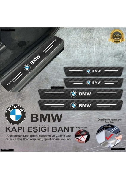 Bmw Logolu Karbon Kapı Eşiği Koruyucu Suni Deri 4'lü Set