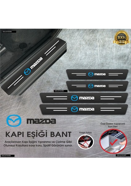 Mazda Lantis Logolu Karbon Kapı Eşiği Koruyucu Suni Deri 4'lü Set