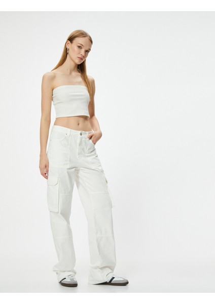 Kargo Kot Pantolon Düz Bol Paça Standart Bel - Eve Straight Jeans