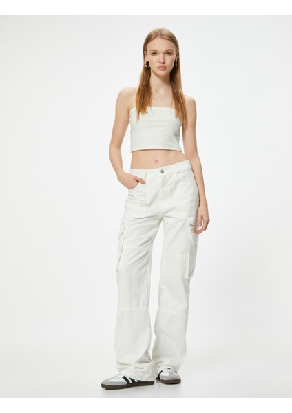 Kargo Kot Pantolon Düz Bol Paça Standart Bel - Eve Straight Jeans