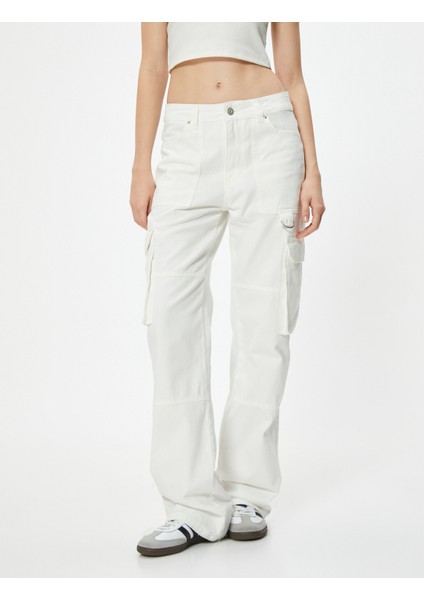 Kargo Kot Pantolon Düz Bol Paça Standart Bel - Eve Straight Jeans