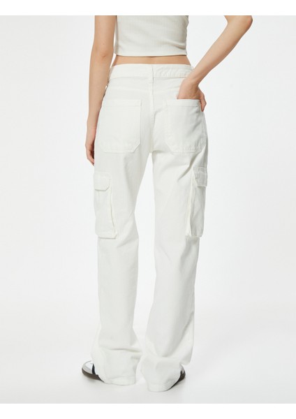 Kargo Kot Pantolon Düz Bol Paça Standart Bel - Eve Straight Jeans
