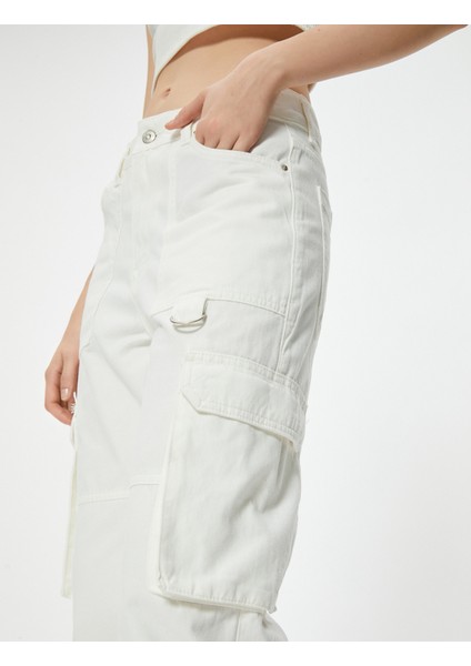 Kargo Kot Pantolon Düz Bol Paça Standart Bel - Eve Straight Jeans