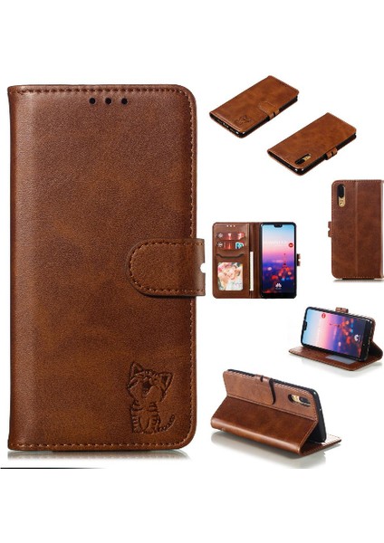 Huawei P20 Için Cüzdan Durumda Tüm Yuvarlak Koruma Kickstand Kart Tutucu (Yurt Dışından)