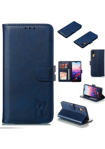 Huawei P20 Için Cüzdan Durumda Tüm Yuvarlak Koruma Kickstand Kart Tutucu (Yurt Dışından)