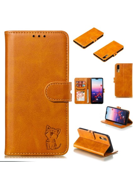 Huawei P20 Için Cüzdan Durumda Tüm Yuvarlak Koruma Kickstand Kart Tutucu (Yurt Dışından)