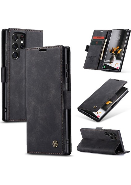 Samsung Galaxy S22 Için Flip Case Ultra Vintage Pu Deri Cüzdan Manyetik (Yurt Dışından) modelleri
