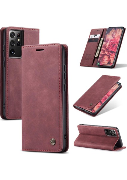 Samsung Galaxy S21 Ultra Kılıf Için Flip Case Kart Yuvası Kickstand Manyetik (Yurt Dışından)