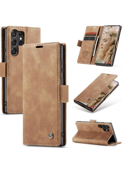 Samsung Galaxy S23 Ultra Kılıf Için Flip Case Kart Yuvası Kickstand Flip Folio (Yurt Dışından)