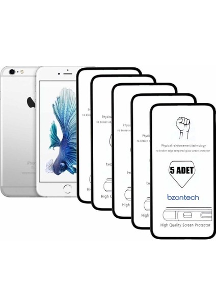 Iphone 6-6s Beyaz Ile Uyumlu Ekran Koruyucu Tam Kaplayan 5li Set