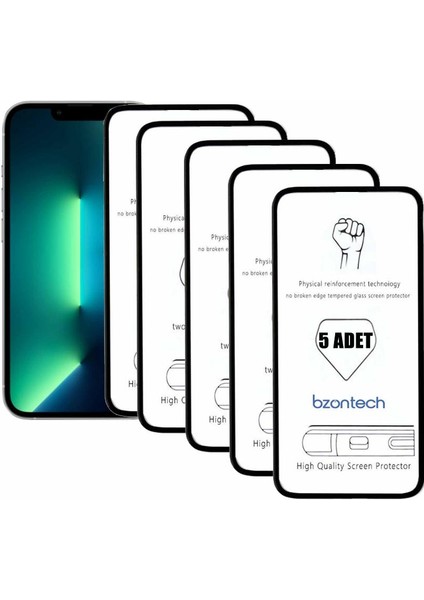 iPhone 13 Pro ile Uyumlu Ekran Koruyucu Tam Kaplayan 5li Set