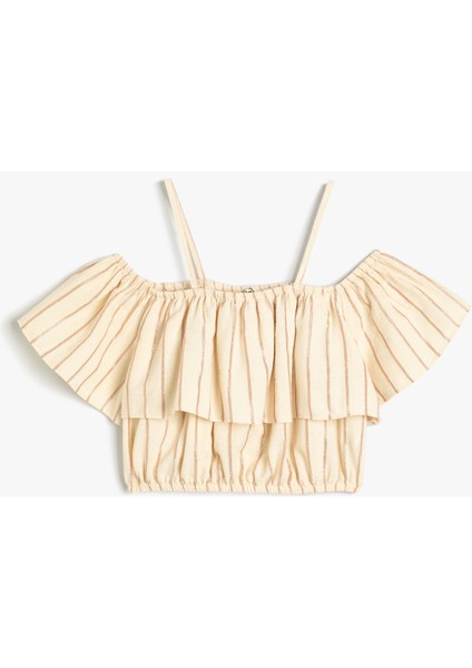 Crop Bluz Düşük Omuz Askılı Kısa Kollu Pamuklu