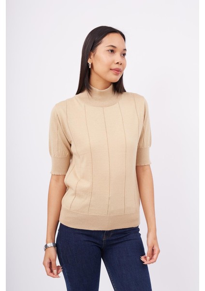 Betty Blouse Balıkçı Yaka Kısa Kollu Ince Basic Kadın Triko Bluz - Bej fiyatları