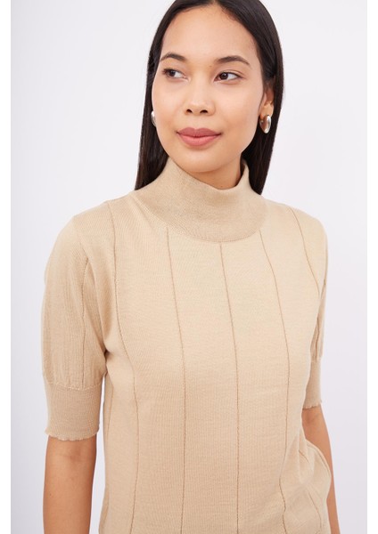 Betty Blouse Balıkçı Yaka Kısa Kollu Ince Basic Kadın Triko Bluz - Bej fırsatları