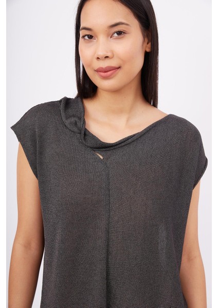 Magenta Blouse Düşük Kol Bluz - Antrasit Melanj modelleri