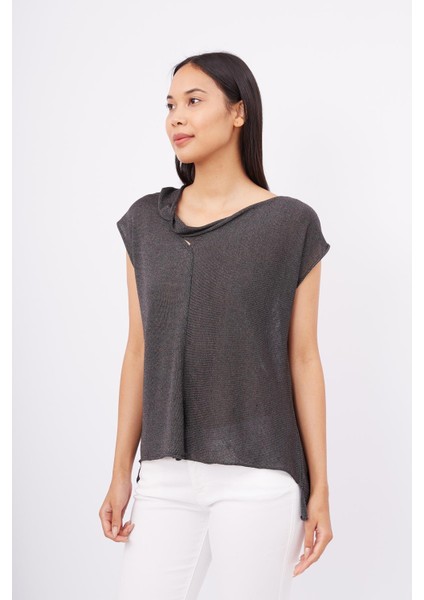 Magenta Blouse Düşük Kol Bluz - Antrasit Melanj indirimleri