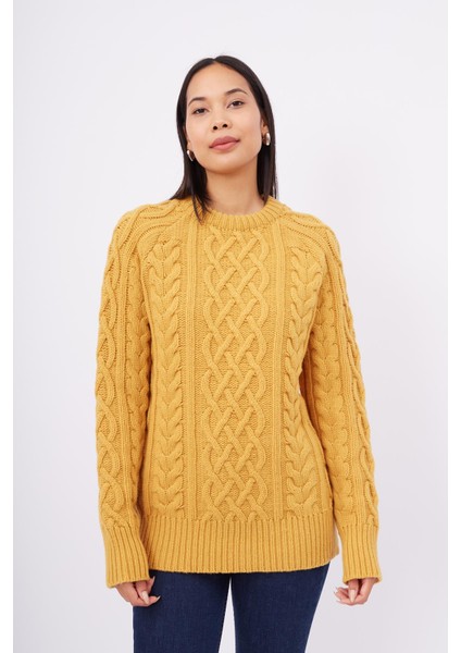 DENIZ CABLE PULLOVER Saç Örgülü Bisiklet Yaka Unisex Triko Kazak - Sarı