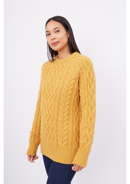 DENIZ CABLE PULLOVER Saç Örgülü Bisiklet Yaka Unisex Triko Kazak - Sarı