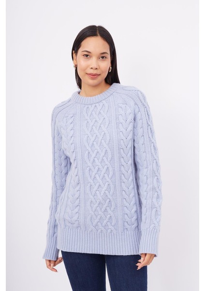 DENIZ CABLE PULLOVER Saç Örgülü Bisiklet Yaka Unisex Triko Kazak - Açık Mavi fiyatları