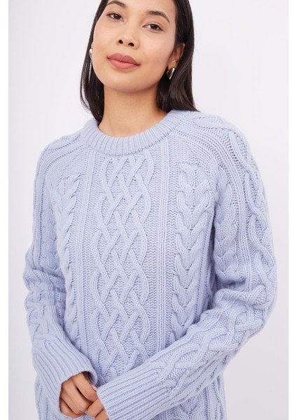 DENIZ CABLE PULLOVER Saç Örgülü Bisiklet Yaka Unisex Triko Kazak - Açık Mavi modelleri