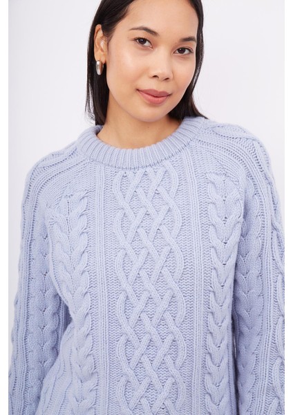 DENIZ CABLE PULLOVER Saç Örgülü Bisiklet Yaka Unisex Triko Kazak - Açık Mavi fırsatları