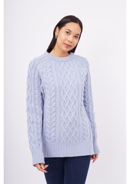 DENIZ CABLE PULLOVER Saç Örgülü Bisiklet Yaka Unisex Triko Kazak - Açık Mavi indirimleri