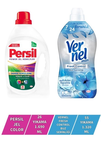 Vernel Max Konsantre Çamasir Yumusaticisi 1320ml (55 Yikama) Buz Serinligi + Persil Color Jel 26 Yıkama