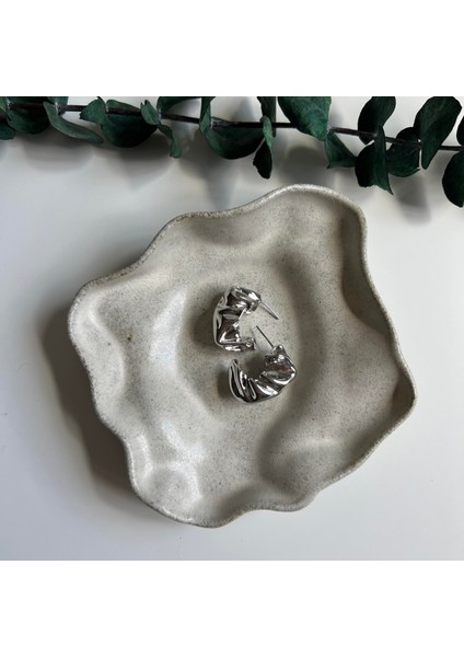 Silver Kırışık Halka Küpe