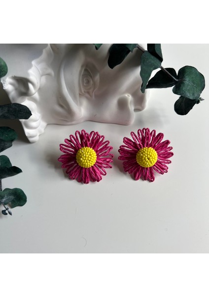 Sarı&pembe Papatya Küpe